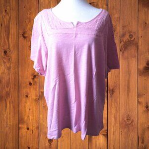 HASTING & SMITH WOMEN'S 2X SHORT SLEEVE PINK T-SHIRT PULLOVER EMBROIDERED CASUAL